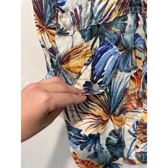 Chicos Tropical Palm Linen Jacket Tunic Women 16-18 XL Multicolor Utility Resort - Picture 10 of 16